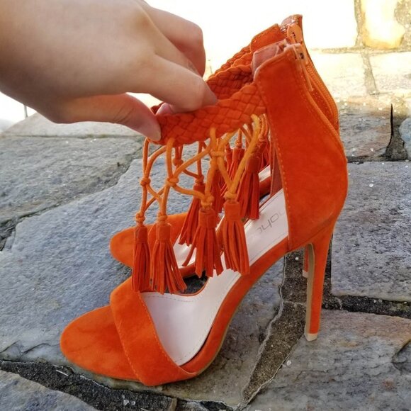 Boohoo Tassel Aztec Western Braided Heels Size 4 - Picture 2 of 8